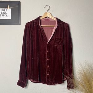CP Shades Velvet Button-Down Shirt in Deep Burgundy